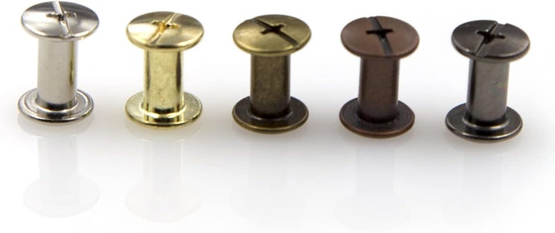 ALLOYPRO 75 Sets Chicago Screws Assorted Kit 5 Color Leather Rivets Screw Rivets Flat Fillister Book Binding Posts Nail Rivet Chicago Bolts for DIY Leather Craft Black Silver Golden Bronze (Colours 5×10mm) - Image 4